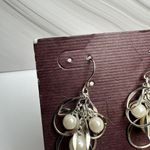Premier Designs  Silver Tone Loops With Faux Pearl Pierced Dangle Drop Earrings Photo 1