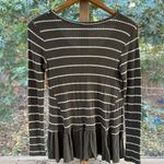 Anthropologie Eri & Ali Green & White Striped Ruffled Knit Top Size XS Photo 1