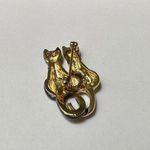 Rhinestone Gold Tone & Black Enamel Brooch Pin Kitty Cat Couple Photo 5