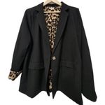 JODIFL  Plus Black Blazer Leopard Print Lining Size 2x Roll Sleeve Lepoard Cuff Photo 8
