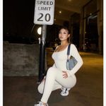 Cream Ribbed Long Sleeve Jumpsuit Size XL Photo 1