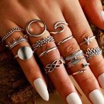 Boutique 13pc Geometric Silver Boho Midi Ring Set  Photo 0