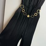 ZARA NWT Black Satin Wide Leg Jumpsuit Sz Medium Gold Chain Belt Photo 6