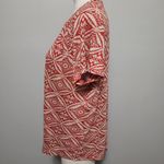 Lucky Brand  red geo split neck linen blend short sleeve tee size medium Photo 3