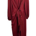 Pinup Art Red Satin Maxi Dress Knot Front Puff Sleeve Evening Gown XL New Photo 0