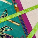 Vintage 100% silk scarf by Cordello. Motif features items from a vanity table. Green Photo 4