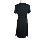 Gap Factory Full Wrap Dress Large Black Short Sleeve Tie Waist Rayon Stretch Photo 3
