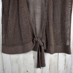 Rafaella Linen blend sheer open knit tie up brown cardigan sweater plus sz 2XL Photo 2
