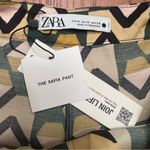 ZARA Geometric Print Wide Leg The Safia Satin Pant Green Black Size Medium Photo 10
