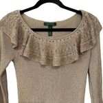 LAUREN Ralph Lauren Silk Blend Gold Metallic Ruffle Neck Trim Sweater Size L Photo 5
