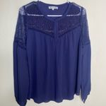 Heartloom Navy Blue Long Sleeve Blouse Cutout Pattern Size Medium Photo 1