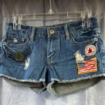 Forever 21  Premium Denim Distressed Jean Shorts – Size 26, Americana Patches Photo 0
