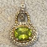 925 Sterling Silver Real Peridot Gemstone & CZ Slide Pendant Photo 0