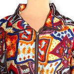 Vintage 90s EVR Silk Bomber Jacket XL Abstract Shoe Print Fall Leaves Colorful Red Photo 3