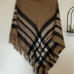 V. Fraas  Tan Black White Plaid Poncho w/ Fringe One Size Fits Most Photo 0