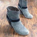 Coclico • suede ankle boots grey leather harness strap stacked high heel bootie Size 7.5 Photo 1