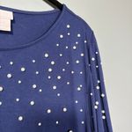 Chico's  Women's Blue Pearl Studded Old Money Tunic Top - Size 2 (Large) - Glam Photo 1