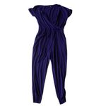 Summer Casual Deep V Neck Short Sleeve Wrap Drawstring Waist Jumpsuit Blue Size M Photo 3