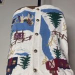 Vintage wool winter theme embroidered buttoned sweater vest shimmer accents sz M White Size M Photo 5
