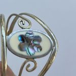 Vintage Alpaca Mexico Silver Purple Abalone Flower Inlay Hinged Cuff Bracelet 6” Photo 3