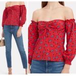 Intermix ‎ Nicola Off Shoulder Top US 4 Night Out Date Floral Romantic Red Photo 2