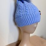Pace One Baby Blue Cable Knit Beanie with Faux Fur Pom Winter Hat Photo 1