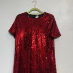 Vanilla Bay  Red Sequin Mini Shift Dress Sz L Photo 2