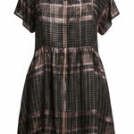 Free People  Barcelona Plaid Mini Dress S Black Copper Shimmer Swing Trapeze Photo 0