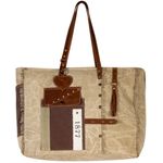 NWT Boutique Boho Yesteryear Vintage Style Leather and Canvas Tote Bag Brown Photo 0