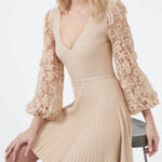 French Connection New  Tan Lace Sleeve Mini‎ Sweater Dress Pleated Holiday Party Photo 0