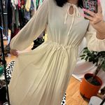Long Sleeve Drawstring Detail Maxi Peasant Dress Ivory Size Small Photo 3