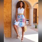 Boston Proper Mixed Media Eyelet Patchwork Print Fit and Flare Dress. Size S Photo 1