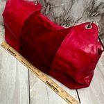 Plinio Visona  Vibrant Pink Leather Shoulder Bag Red Suede Panel Large Hobo Photo 8