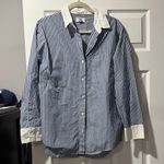 Old Navy Navy and White Striped Button Down Shirt Photo 0