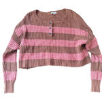 American Eagle Cropped Henley Sweater Striped Knit Brown Pink Womens S Photo 0
