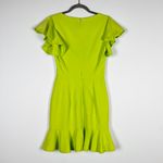 Black Halo Lynn Scoop Neck Ruffle Short Sleeve Fluted Cocktail Dress Lime Green Photo 3