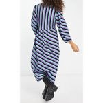 ASOS  Pieces Long Puff Sleeve Wrap Midi Dress in Multi Stripe Photo 4