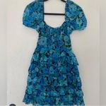 ROTATE BIRGER CHRISTENSEN Ibiza Floral Print Ruffle Dress Blue Size 4 Photo 4