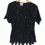 80’s Vintage Stenay Black Beaded Flapper Gatsby Zigzag Hem Short Sleeve Blouse Size L Photo 0