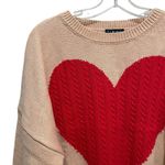 Timing Heart Print Crew Neck Oversized Sweater Tan Red Women’s Size Medium Photo 2