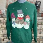 sweatshirt Vintage 1980s appliqué snowmen green red Christmas Size L Photo 0