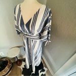 June & Hudson Tie Sleeve Striped Midi Dress, Blue/White, Size XL, NWOT Blue Photo 12