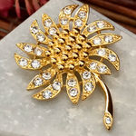 Napier Rhinestone Flower Brooch Gold Tone Signed Photo 0