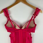 Victoria's Secret Victoria’s Secret Hot Pink Lace Mesh Corset Teddy Sz 36C Garter Straps Cutout Photo 8