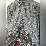Free People Modern Muse Flowy Blouse Snakeskin Print Black Cream Oversize Size S Photo 3