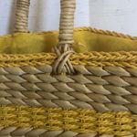 Yellow striped straw tote beach‎ bag Photo 3