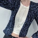 Parker  Silk Navy Sequin Open Blazer Fabulous Glam New Year’s eve Evening Jacket Photo 3