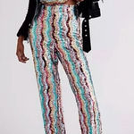 Free People NWOT  Disco Flare Pants Multicolor Sequin Size 4 Photo 0