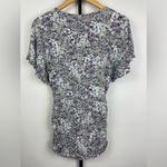 CAbi  Gray Purple Flutter Short Sleeve‎ Floral 301 Blouse Photo 5