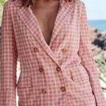 Free People Pink Cream Long Sleeve Button Waist Tie Olivia Gingham Blazer M Photo 1